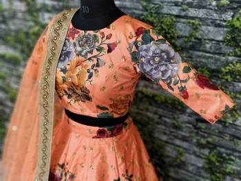 Peach embroidered silk semi stitched Wedding Lehenga for Bridal 3