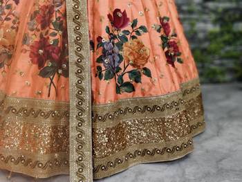 Peach embroidered silk semi stitched Wedding Lehenga for Bridal 4