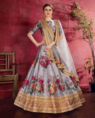 Grey embroidered silk semi stitched Wedding Lehenga for Bridal 1