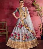 Grey embroidered silk semi stitched Wedding Lehenga for Bridal