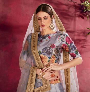 Grey embroidered silk semi stitched Wedding Lehenga for Bridal 2