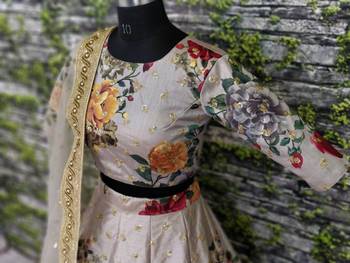 Grey embroidered silk semi stitched Wedding Lehenga for Bridal 3