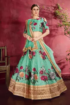 Green embroidered silk semi stitched Wedding Lehenga for Bridal