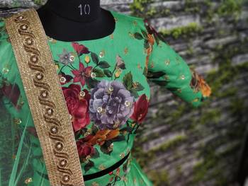 Green embroidered silk semi stitched Wedding Lehenga for Bridal 3