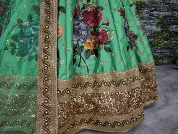 Green embroidered silk semi stitched Wedding Lehenga for Bridal 4