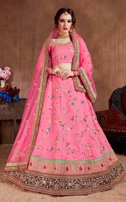 Pink embroidered art silk semi stitched Wedding Lehenga for Bridal 1