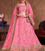 Pink embroidered art silk semi stitched Wedding Lehenga for Bridal