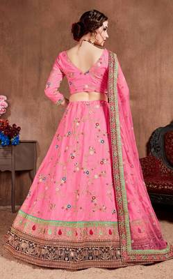 Pink embroidered art silk semi stitched Wedding Lehenga for Bridal 3