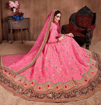 Pink embroidered art silk semi stitched Wedding Lehenga for Bridal 4