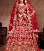 Red embroidered silk semi stitched Wedding Lehenga for Bridal