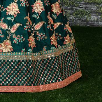 Dark-green embroidered silk semi stitched Wedding Lehenga for Bridal 4