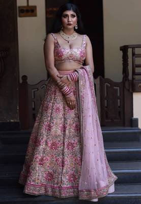 Baby Pink Dori Zari And Thread Embroidered Silk Bridal Lehenga 1