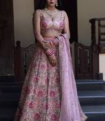 Baby Pink Dori Zari And Thread Embroidered Silk Bridal Lehenga