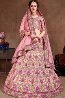Captivating Baby Pink Dori, Zari and Thread Embroidered Silk Bridal Lehenga