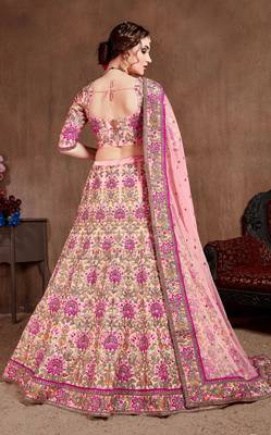 Baby Pink Dori Zari And Thread Embroidered Silk Bridal Lehenga 3