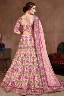 Baby Pink Dori Zari And Thread Embroidered Silk Bridal Lehenga