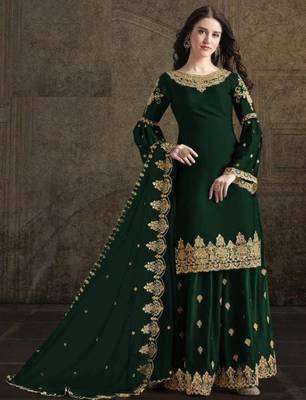 Dark-green embroidered satin salwar 1