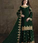 Dark-green embroidered satin salwar