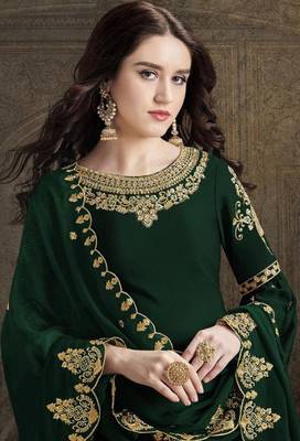 Dark-green embroidered satin salwar 1
