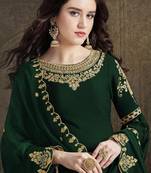 Dark-green embroidered satin salwar