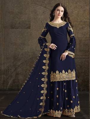 Dark-blue embroidered satin salwar 1