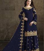 Dark-blue embroidered satin salwar