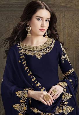 Dark-blue embroidered satin salwar 1