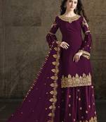 Dark-wine embroidered satin salwar