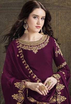 Dark-wine embroidered satin salwar 1