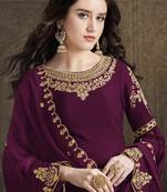 Dark-wine embroidered satin salwar
