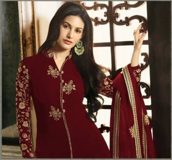 Red embroidered georgette salwar 1