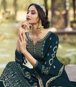 Aqua-blue embroidered faux georgette salwar