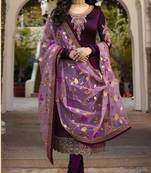 Purple embroidered satin salwar