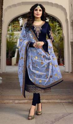 Navy-blue embroidered satin salwar 1