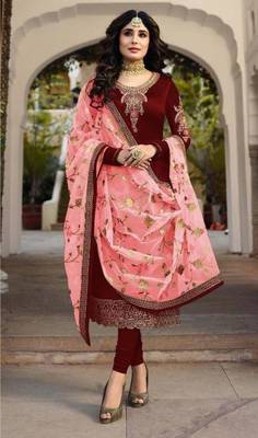 Maroon embroidered satin salwar 1