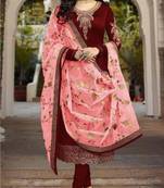 Maroon embroidered satin salwar