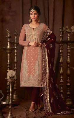 Dark-peach embroidered faux georgette salwar 1