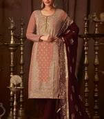 Dark-peach embroidered faux georgette salwar