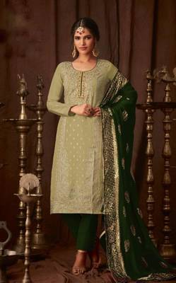 Light-green embroidered faux georgette salwar 1