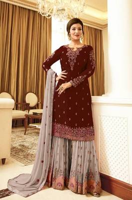 Maroon embroidered faux georgette salwar 1