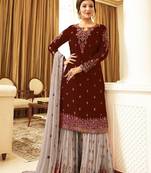 Maroon embroidered faux georgette salwar