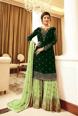 Dark-green embroidered faux georgette salwar 1