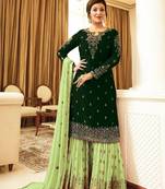 Dark-green embroidered faux georgette salwar
