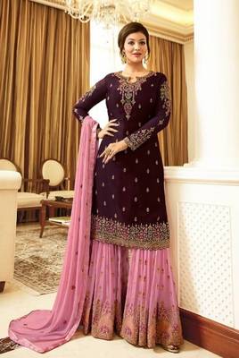 Purple embroidered faux georgette salwar 1