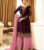 Purple embroidered faux georgette salwar