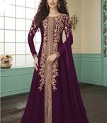 Wine embroidered faux georgette salwar