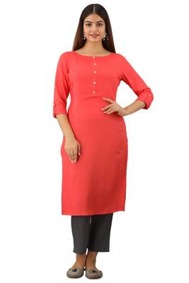 Coral plain rayon ethnic-kurtis 1