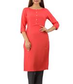 Coral plain rayon ethnic-kurtis
