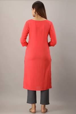 Coral plain rayon ethnic-kurtis 2