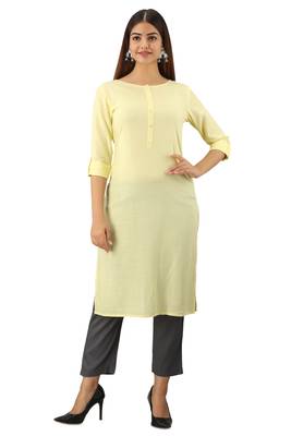 Light-yellow plain rayon ethnic-kurtis 1